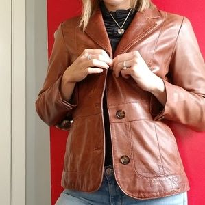 Calvin Klein Leather Jacket Cognac Brown Small